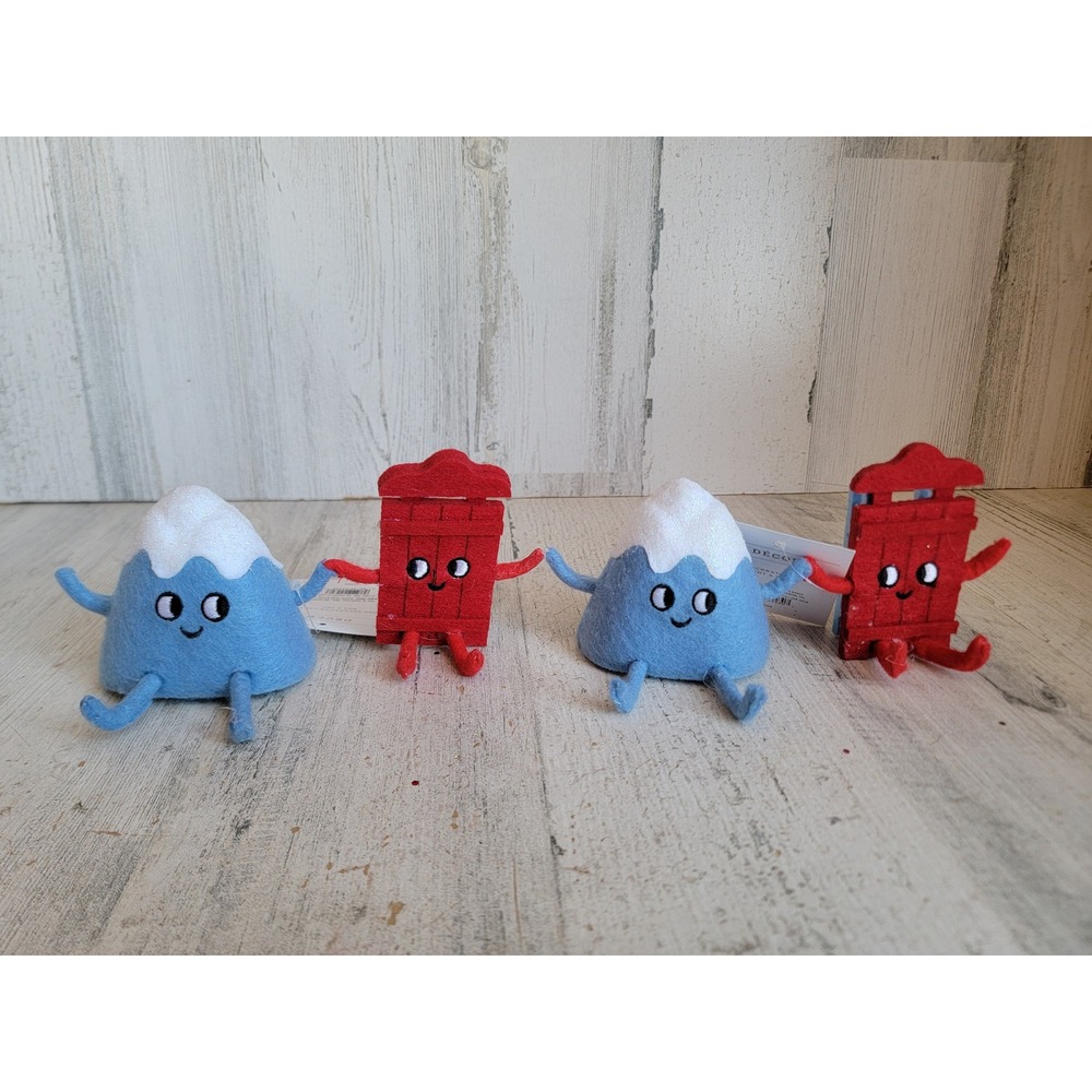 Wonder shop snow mountain sled felt duo couple‎ set Xmas home decor figure